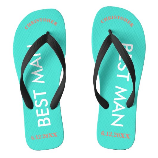 Best Man NAME Turquoise Blue Teenslippers (Voetbed)
