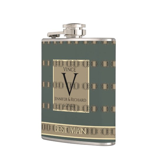 Best Man Old Gold & Blauwgroen Goud Golden Veiled Heupfles (Links)