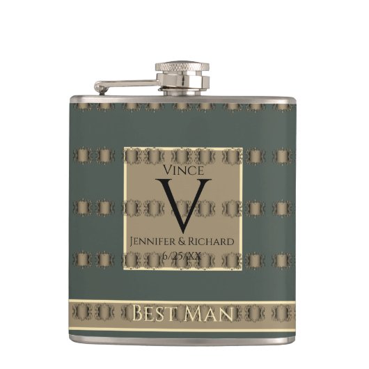 Best Man Old Gold & Blauwgroen Goud Golden Veiled  Heupfles (Voorkant)