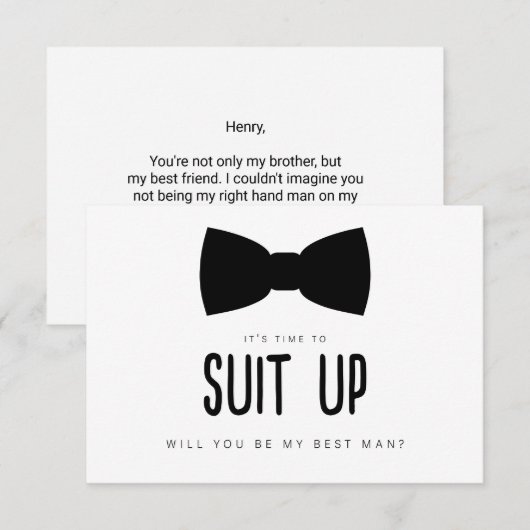 Best Man proposal Note Kaart (Voorkant / Achterkant)