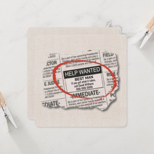 Best Man Request Newspaper Advertentie Kaart (Voorkant / Achterkant in situ)