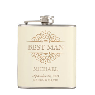 Best Man  Scrolls Wedding Party Flask Heupfles