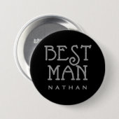 Best Man Silver Faux Glitter Name Tag Button (Voorkant /achterkant)
