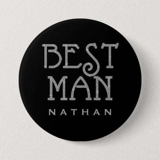Best Man Silver Faux Glitter Name Tag Button (Voorkant)