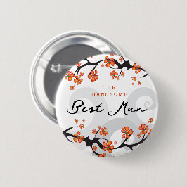 BEST MAN Tropische Bloemen Swirls Bruiloft Naam Ta Ronde Button 5,7 Cm