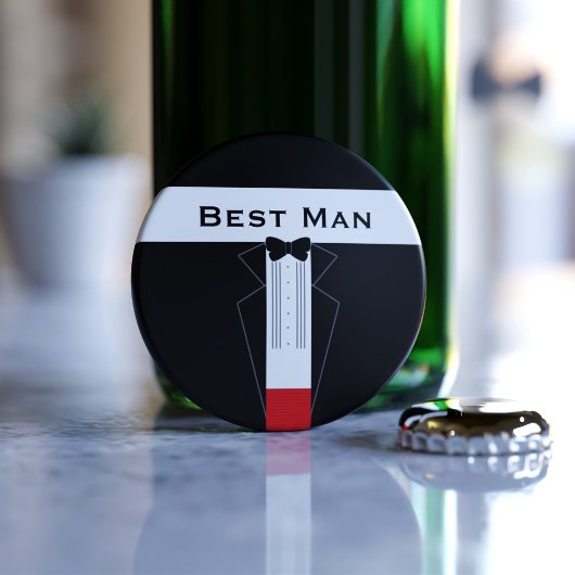 Best Man Tuxedo Groomsmen Weddenschap Bottle Opene Button Flesopener