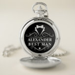 Best Man Tuxedo Stropdas Silver en Black Zakhorloge<br><div class="desc">Weddenschap Best Man Tuxedo Stropdas Silver en Black Pocket Watch</div>