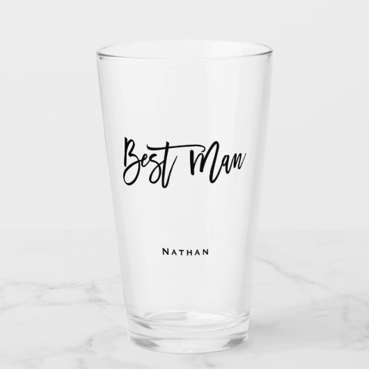 Best Man typografie/naam/zwart cadeau Glas (Voorkant)