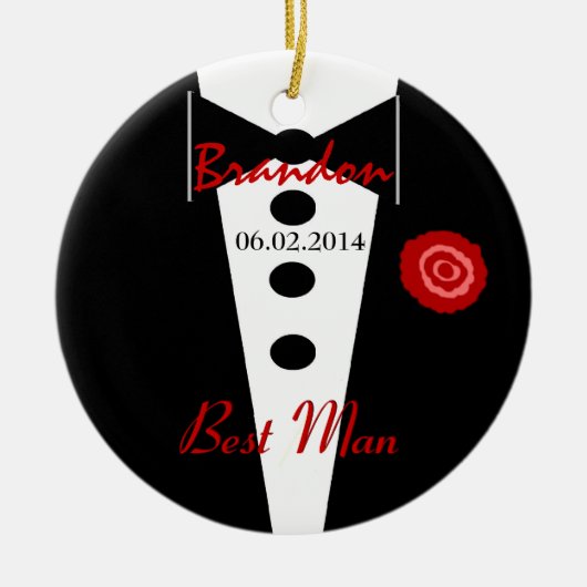 Best Man Wedding Favor Custom Name Tux Keramisch Ornament (Voorkant)