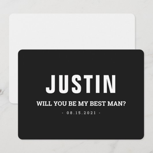 Best Man Wedding Modern Black and White Voorstel Save The Date (Voorkant / Achterkant)