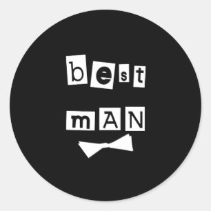 Best Man White op zwart Ronde Sticker
