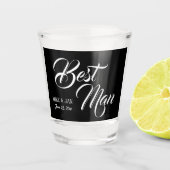Best Man White Script op zwart Shot Glas (Voorkant)