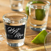 Best Man White Script op zwart Shot Glas