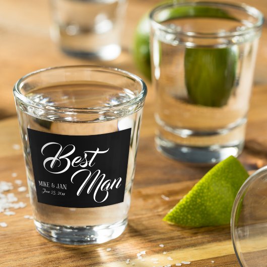 Best Man White Script op zwart Shot Glas