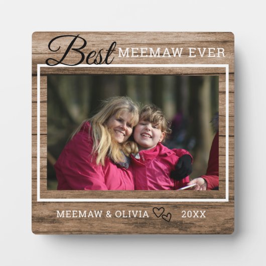 Best Meemaw Ever Custom Photo Rustic Wood Fotoplaat (Voorkant)