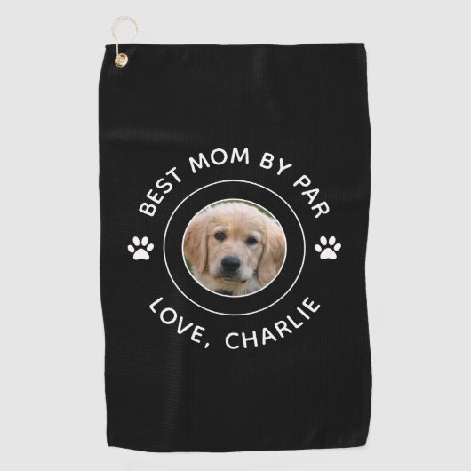 Best Mom by Par Dog Paw Print Fototekst Golf Pun Golfhanddoek (Voorkant)