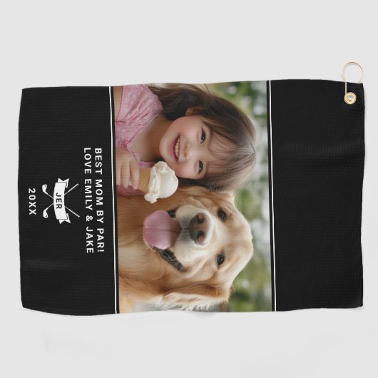 Best Mom by Par Fun Photo Golfer Moderne Sjabloon Golfhanddoek (Horizontaal)