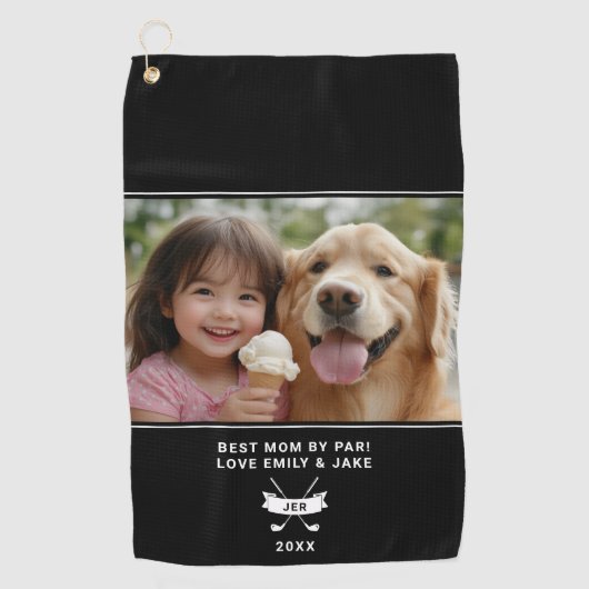Best Mom by Par Fun Photo Golfer Moderne Sjabloon Golfhanddoek (Voorkant)
