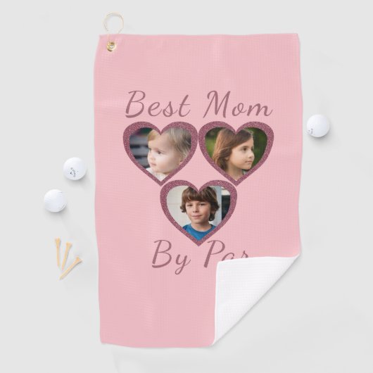 Best Mom by Par Pink Hearts 3 Kinder fotocollage Golfhanddoek (Insitu)