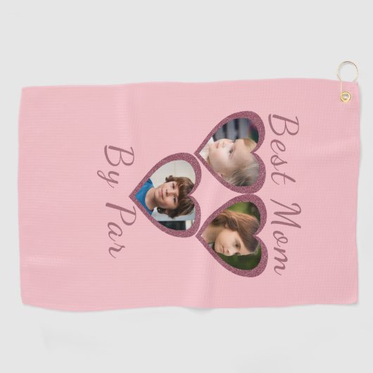 Best Mom by Par Pink Hearts 3 Kinder fotocollage Golfhanddoek (Horizontaal)