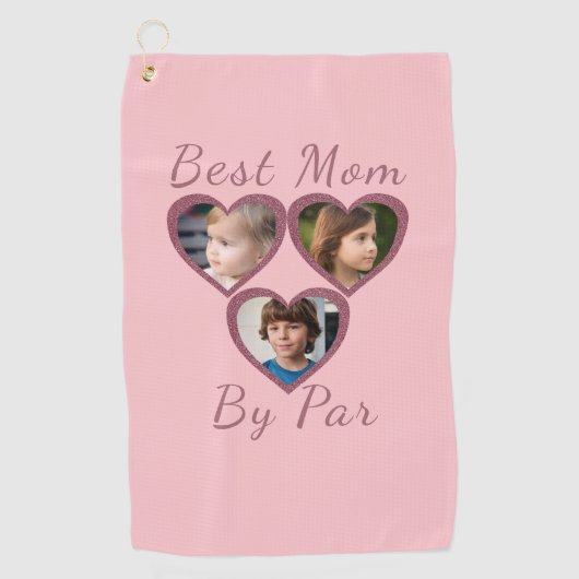 Best Mom by Par Pink Hearts 3 Kinder fotocollage Golfhanddoek (Voorkant)