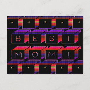 Best Mom Colored Blocks & Black Background Briefkaart