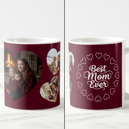 Best Mom Ever 3 Heart Photo Keepsake Color Koffiemok