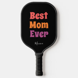 Best mom ever black and purple yellow personalized pickleball paddle