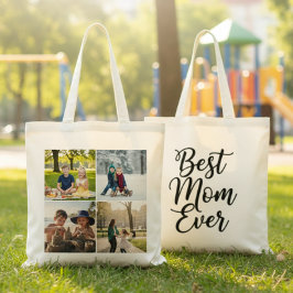 Best Mom Ever Black and White 4 Photo Collage Tote Bag