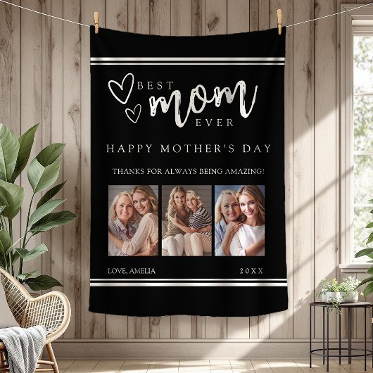 Best Mom Ever Black Modern Photo Collage  Fleece Deken