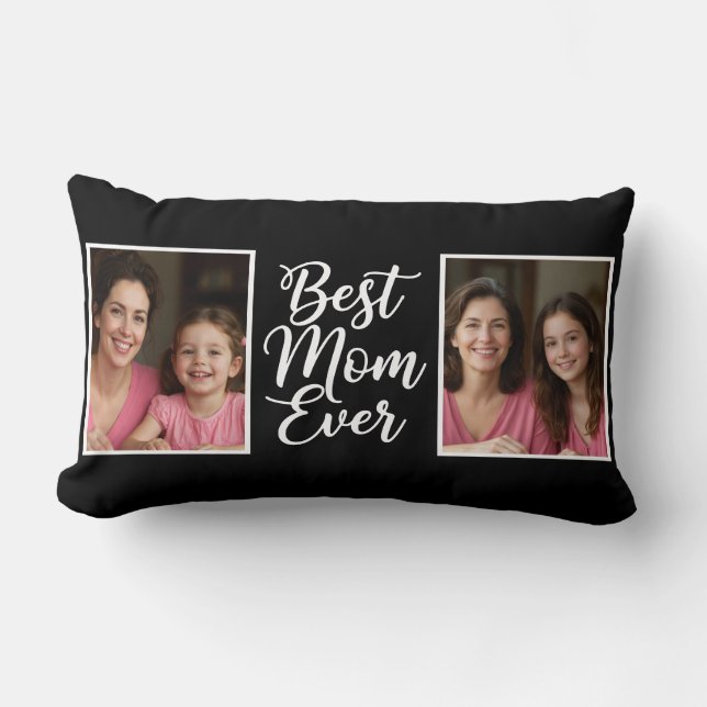 Best Mom Ever Black White Script 2 Photo Keepsake Kussen (Voorkant)