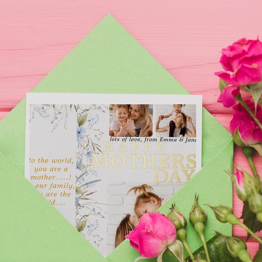 Best Mom Ever Blue Wild Floral Photo Mothers Day  Folie Uitnodiging