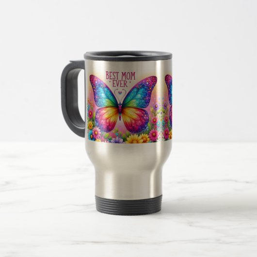Best Mom Ever Butterfly Floral Mug Reisbeker (Voorkant links)