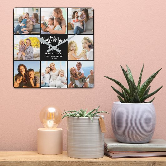 Best Mom Ever Collage 8 Photos of Children's Vierkante Klok