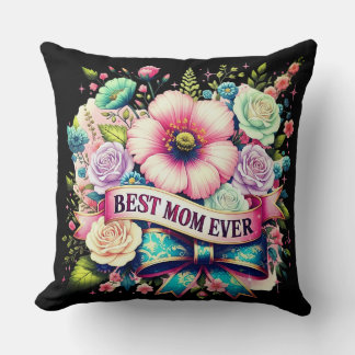 Best Mom Ever Floral Throw Pillow – Vintage Rose  Kussen