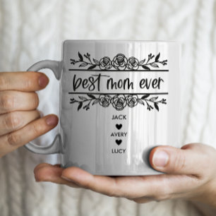 "Best Mom Ever" gepersonaliseerd met 3 Kinder name Koffiemok