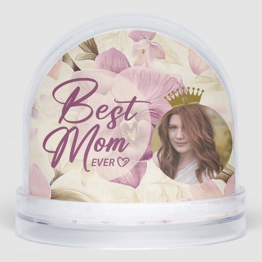 Best Mom Ever Heart Flowers Photo crown Sneeuwbol (Voorkant)