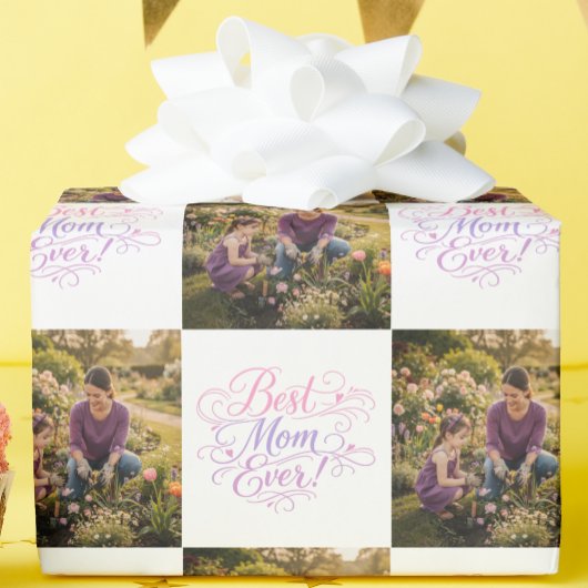 Best Mom Ever Pastel Hearts Custom Photo Cadeaupapier