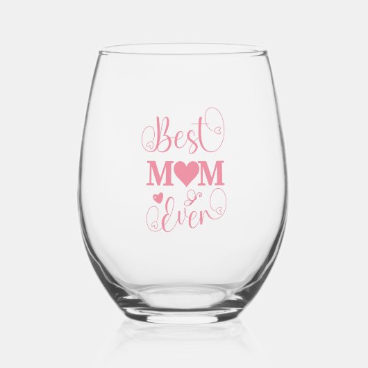 "Best Mom Ever" pastel roze script Wijnglas Zonder Voet (Voorkant)