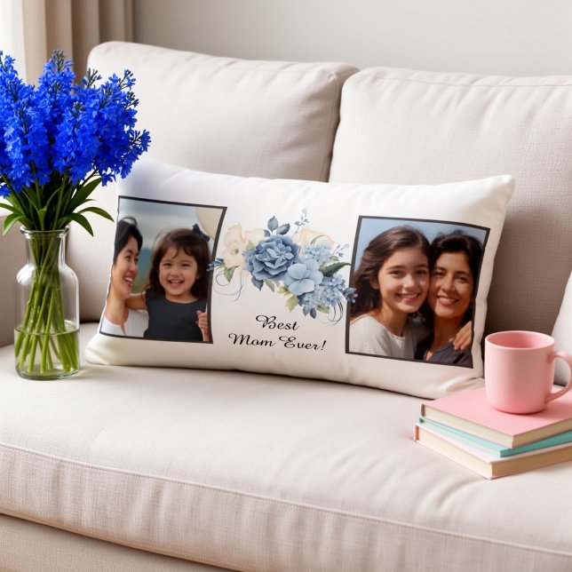Best Mom Ever Personalized 2 Photo Floral Kussen (Creator heeft geüpload)