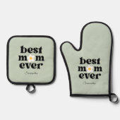 Best Mom Ever Personalized Sage Green Ovenwant & Pannenlap Set (Voorkant)