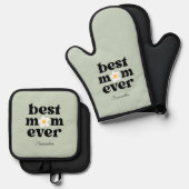 Best Mom Ever Personalized Sage Green Ovenwant & Pannenlap Set (Voorkant / Achterkant)