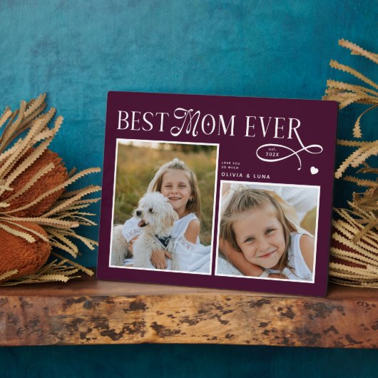 Best Mom Ever Photo Heart Mothers Day Burgundy Fotoplaat (Zijkant)