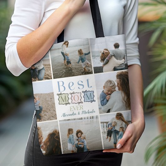Best Mom Ever Plaid Patchwork Photo Tote Bag