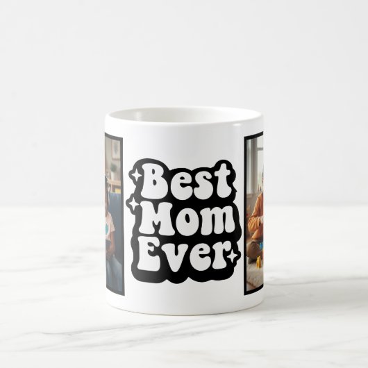 Best Mom Ever Retro Groovy 2 Photo Keepsake Koffiemok (Center)