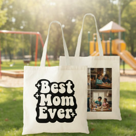 Best Mom Ever Retro Groovy 4 Photo Collage Tote Bag