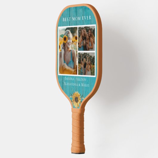 Best MOM Ever Sunflower 3 Foto Collage Pickleball Paddle (Links)