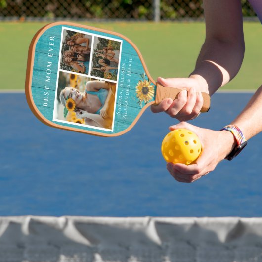 Best MOM Ever Sunflower 3 Foto Collage Pickleball Paddle (Insitu)