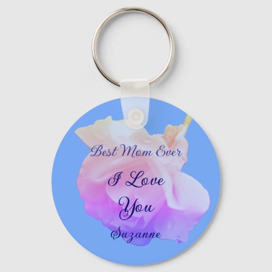 Best Mom Ever White Rose Personalized Sleutelhanger (Voorkant)