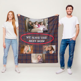 Best Mom Hand-getekende Font Tartan Plaid 4 Foto's Fleece Deken